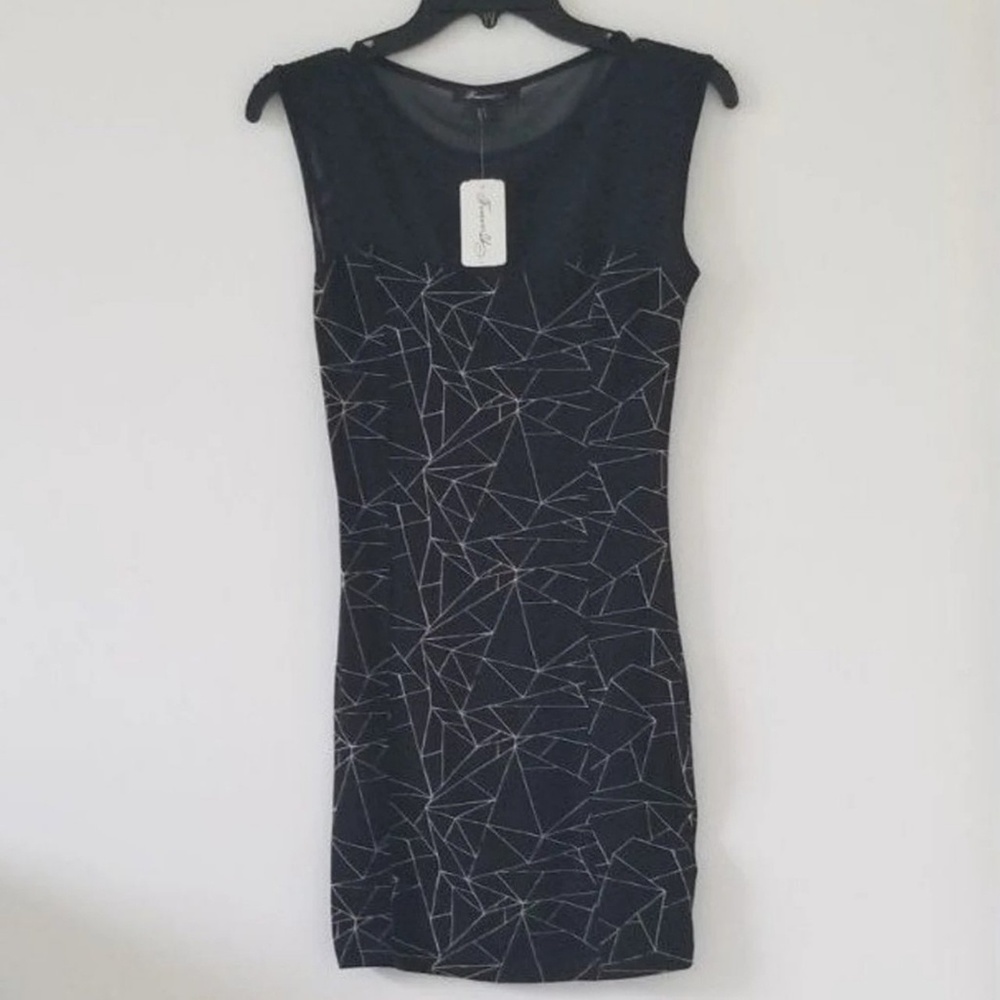 Geometric Line Bodycon Black Mesh Dress